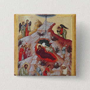 The Nativity, Russian icon, 16th century 15 Cm Square Badge