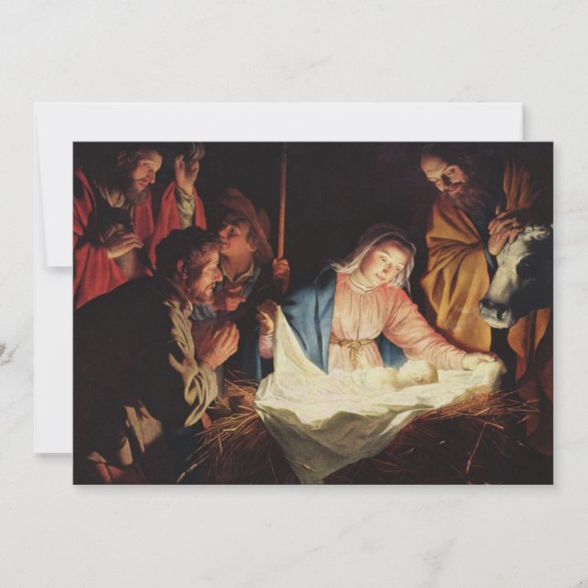 The Nativity Vintage Fine Art Christmas Holiday Card (Front)