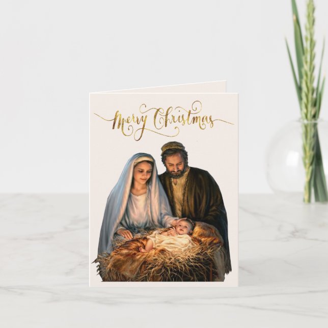 The Nativity with Mary, Joseph and baby Jesus  Holiday Card (Front)