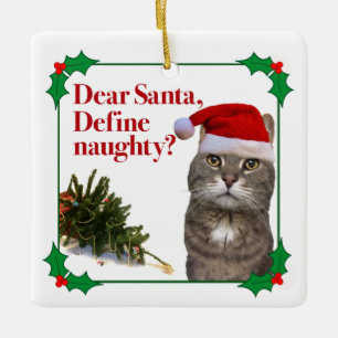 The Naughty Cat Christmas Square Ornament