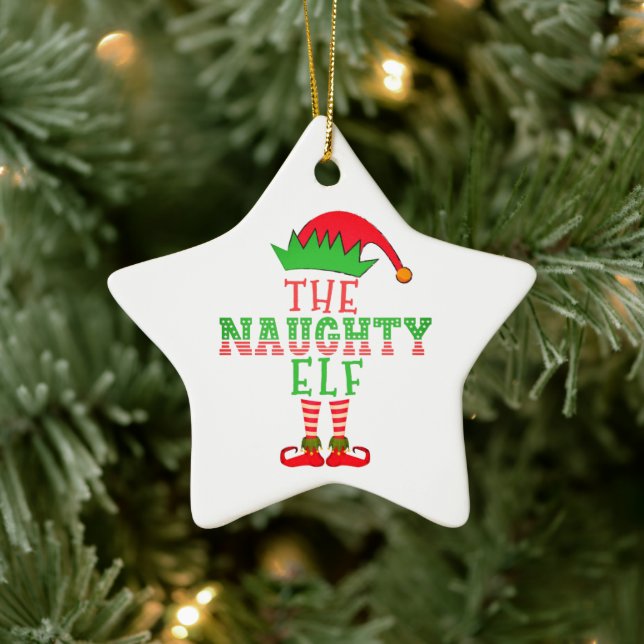 The Naughty Elf Family Matching Christmas Pajama Ceramic Ornament (Tree)