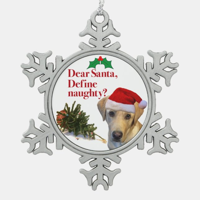 The Naughty Lab Pewter Ornament (Front)