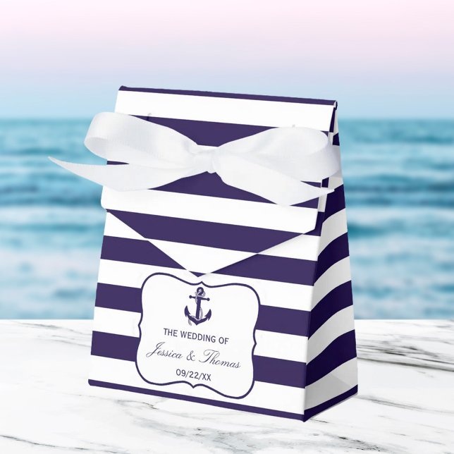 The Nautical Anchor Navy Stripe Wedding Collection Favour Box (Creator Uploaded)