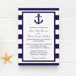 The Nautical Anchor Navy Stripe Wedding Collection Invitation<br><div class="desc">The nautical anchor navy stripe wedding collection is perfect for any couple planning a romantic marriage by the sea. 
 
 These invitations can be personalized for your special occasion and would make the perfect announcement for any wedding,  bridal shower,  engagement party,  birthday party and much,  much more.</div>