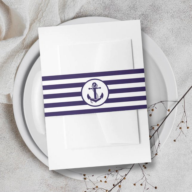 The Nautical Anchor Navy Stripe Wedding Collection Invitation Belly Band (Creator Uploaded)