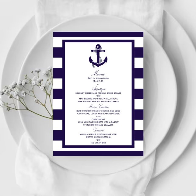 The Nautical Anchor Navy Stripe Wedding Collection Menu (Creator Uploaded)