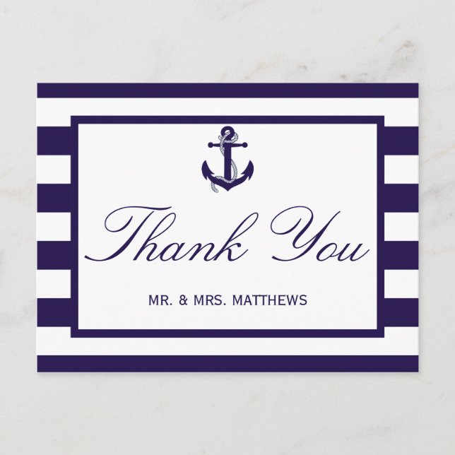 The Nautical Anchor Navy Stripe Wedding Collection Postcard (Front)