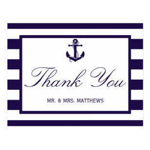 The Nautical Anchor Navy Stripe Wedding Collection Postcard