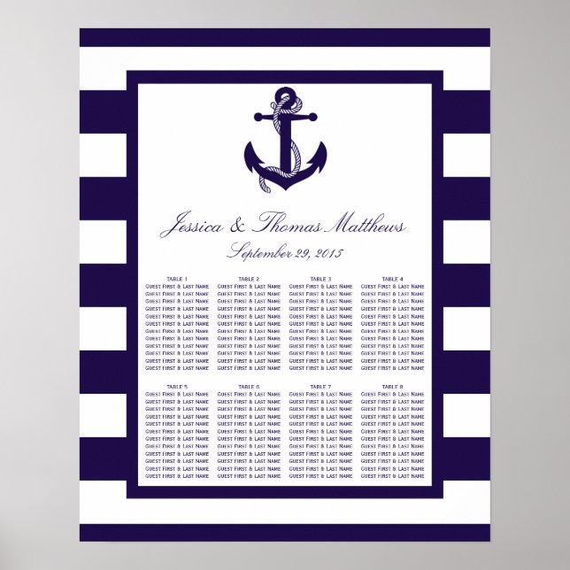 The Nautical Anchor Navy Stripe Wedding Collection Poster (Front)