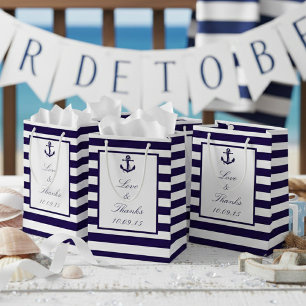 The Nautical Anchor Navy Stripe Wedding Collection Small Gift Bag