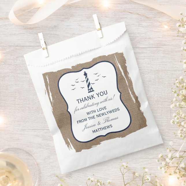 The Nautical Lighthouse Burlap Wedding Collection Favour Bag (Clipped)
