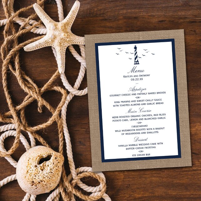 The Nautical Lighthouse Burlap Wedding Collection Menu (Creator Uploaded)