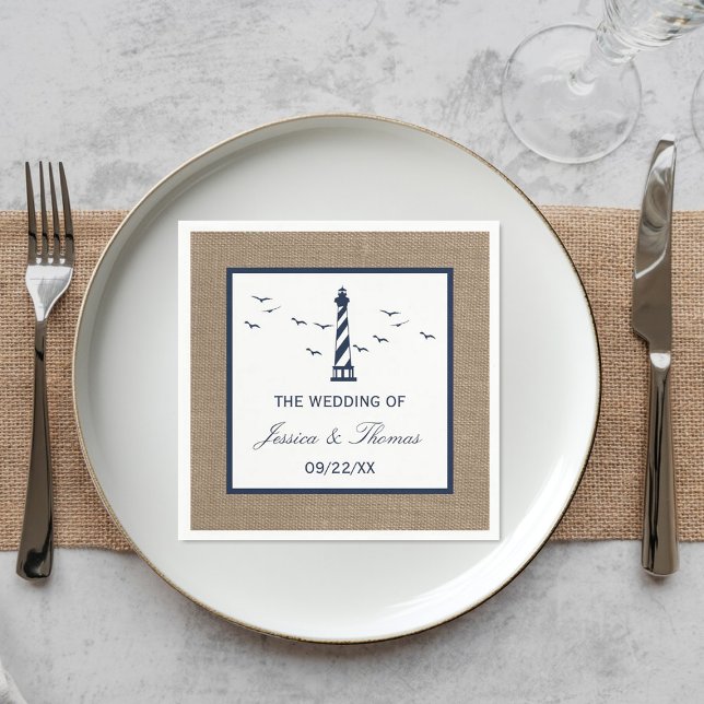 The Nautical Lighthouse Burlap Wedding Collection Napkin (Creator Uploaded)