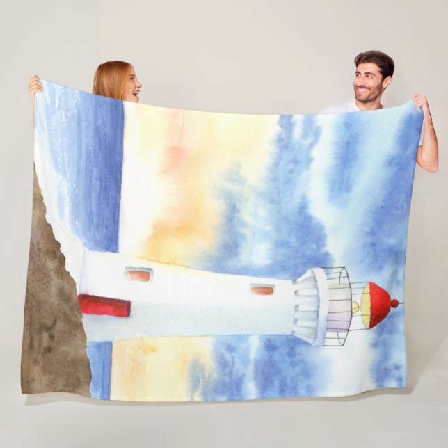 The Nautical Lighthouse Mountains Fleece Blanket (In Situ)