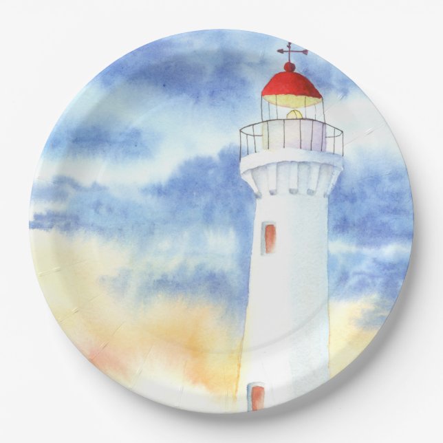 The Nautical Lighthouse Mountains Paper Plate (Front)