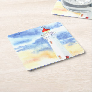 The Nautical Lighthouse Mountains Square Paper Coaster