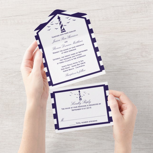 The Nautical Lighthouse Wedding Collection All In One Invitation (Tearaway)