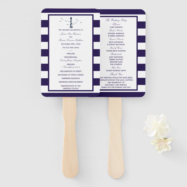 The Nautical Lighthouse Wedding Collection Program Hand Fan (Front and Back)