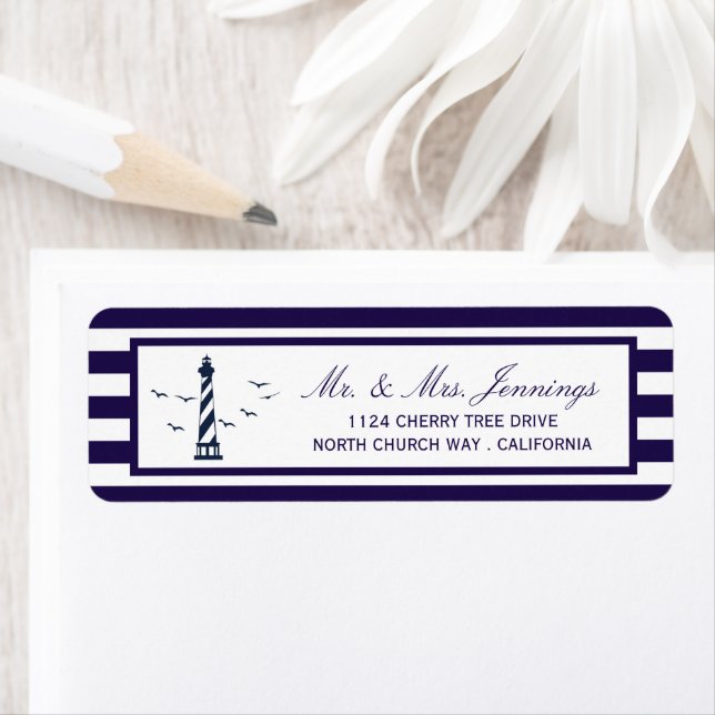 The Nautical Lighthouse Wedding Collection Return Address Label (Insitu)