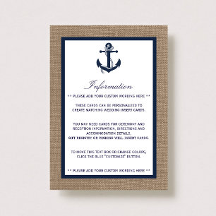 The Navy Anchor On Burlap Beach Wedding Collection Enclosure Card