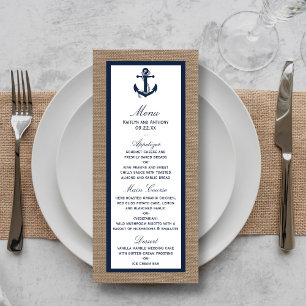 The Navy Anchor On Burlap Beach Wedding Collection Menu