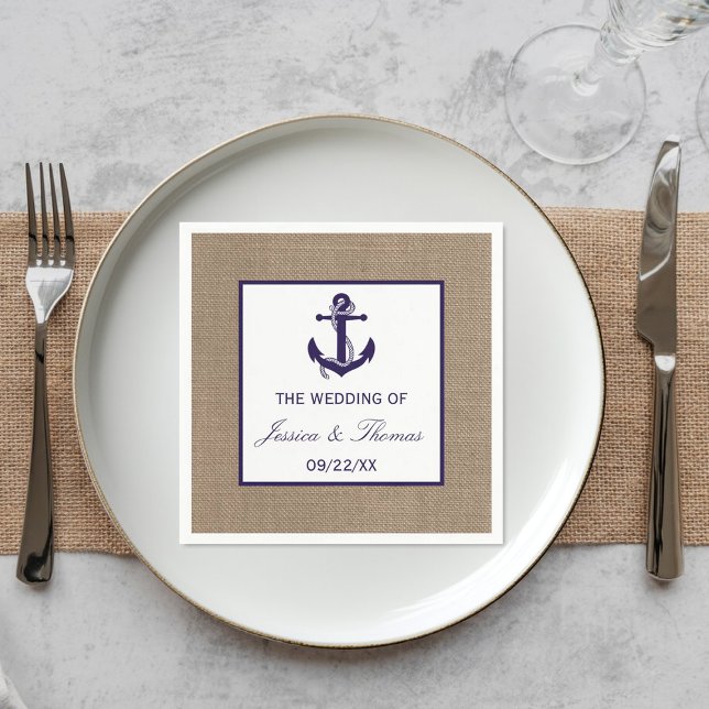 The Navy Anchor On Burlap Beach Wedding Collection Napkin (Creator Uploaded)