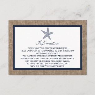 The Navy Starfish Burlap Beach Wedding Collection Enclosure Card