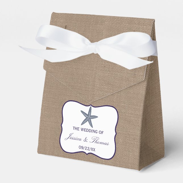 The Navy Starfish Burlap Beach Wedding Collection Favour Box (Front Side)