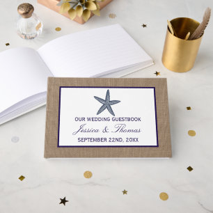 The Navy Starfish Burlap Beach Wedding Collection Guest Book