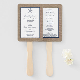 The Navy Starfish Burlap Beach Wedding Collection Hand Fan