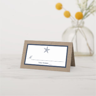 The Navy Starfish Burlap Beach Wedding Collection Place Card