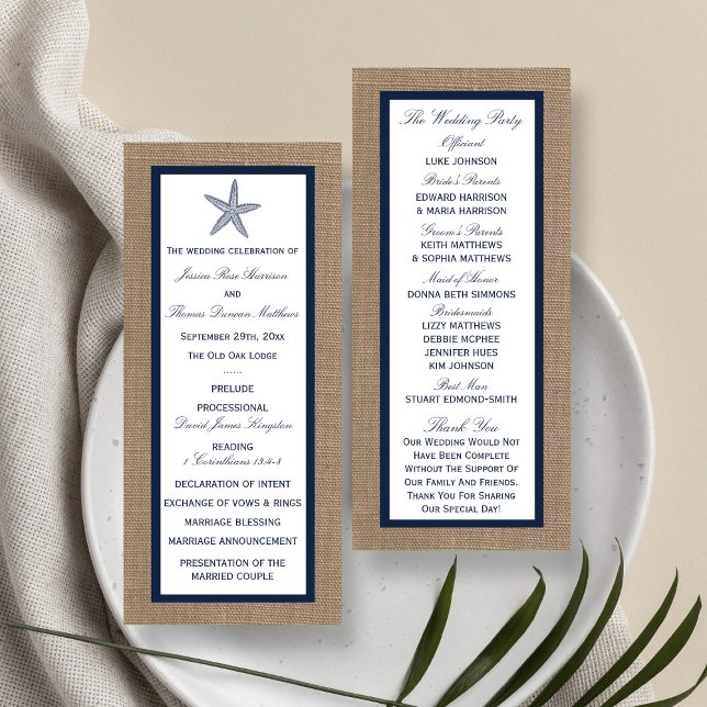 The Navy Starfish Burlap Beach Wedding Collection Program (Creator Uploaded)