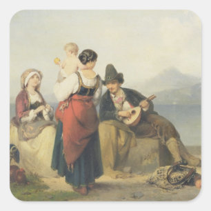 The Neapolitan Family, 1865 (oil on panel) Square Sticker