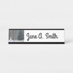 The Neighbour's Snowman Winter Snow Scene Desk Name Plate
