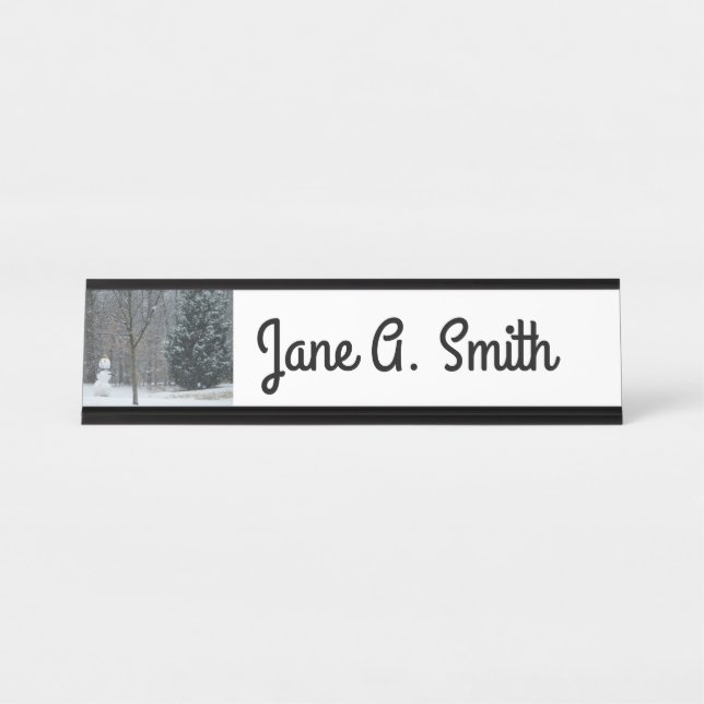 The Neighbour's Snowman Winter Snow Scene Desk Name Plate (Front)