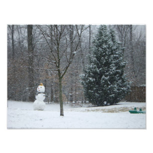The Neighbour's Snowman Winter Snow Scene Photo Print