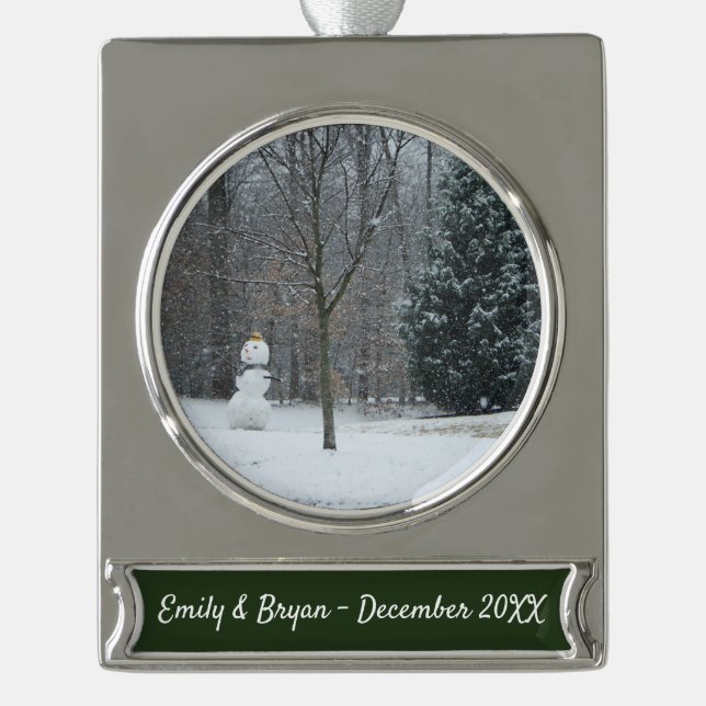 The Neighbour's Snowman Winter Snow Scene Silver Plated Banner Ornament (Front)