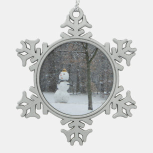 The Neighbour's Snowman Winter Snow Scene Snowflake Pewter Christmas Ornament
