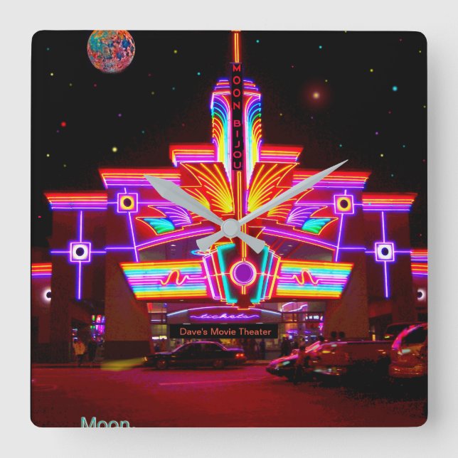 The Neon Moon Theater Square Wall Clock (Front)