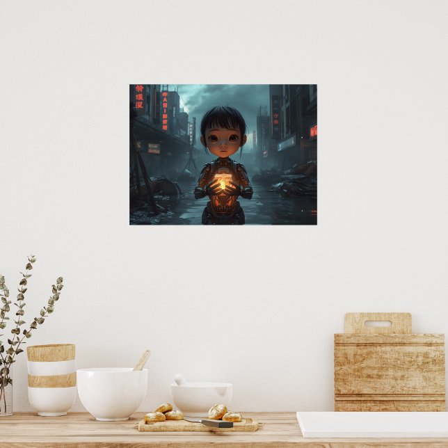 The Neon Refugee Girl: Futuristic Cyberpunk  Poster (Kitchen)