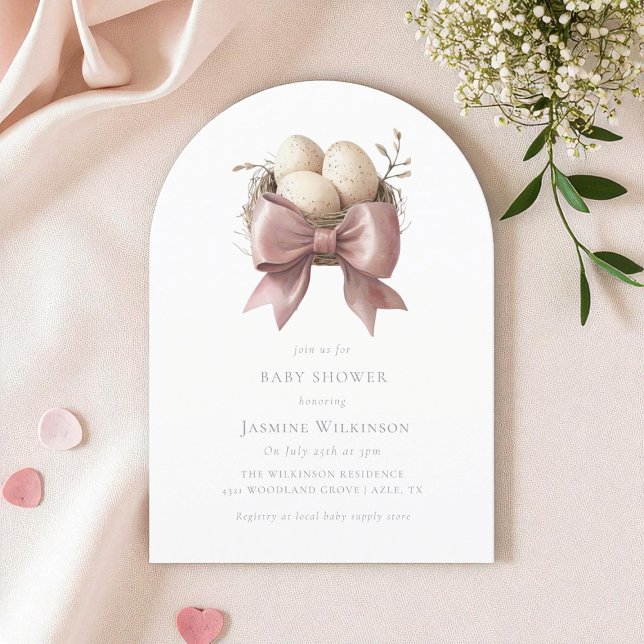 the nest is pink watercolor minimal baby shower invitation (Creator Uploaded)