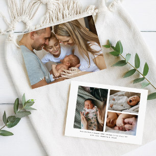 The New Kid   Cute 4 Photo Birth Announcement