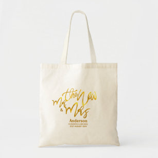 The New Mr and Mrs (add name, date, venue) Gold Tote Bag