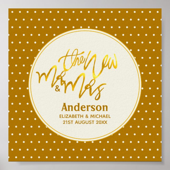 The New Mr and Mrs (name,date) Wedding Gold Decor (Front)
