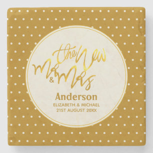 The New Mr and Mrs (name,date) Wedding Gold Decor Stone Coaster