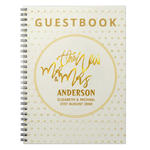 The New Mr and Mrs (name,date) Wedding Gold Hearts Notebook