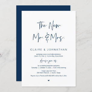 The new Mr and Mrs, Navy Blue, Elopement Party Invitation