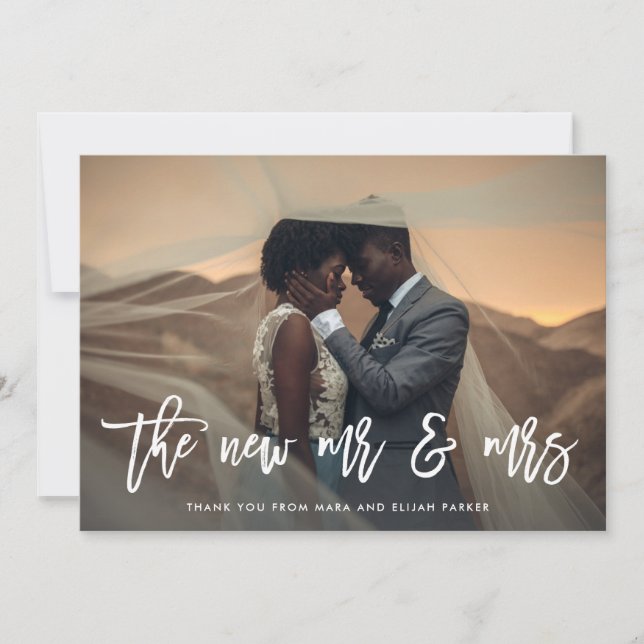 The New Mr and Mrs | Script and Wedding Photo Thank You Card (Front)