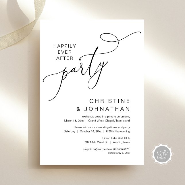 The New Mr and Mrs, Wedding Elopement Dinner Party Invitation (Happily ever after party, Wedding Elopement Dinner Party Invitation Card, PDF, White Black)