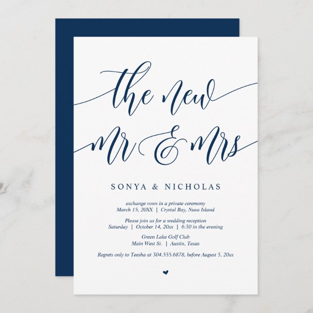 The new Mr and Mrs, Wedding Elopement Party Invita Invitation (Front/Back)
